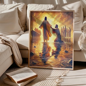 Jesus Walking on Water Print: Bible Sketch, Spiritual Home Decor
