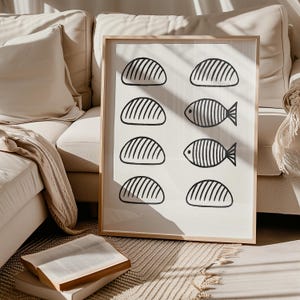 5 Loaves of Bread and 2 Fish DIGITAL DOWNLOAD, Bible Sketches Art, Jesus Feeds 5000 God provides Wall Art, Christian Gift Modern Jesus print
