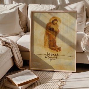 Jesus Kneeling Print: Modern Christian Sketch Art (Digital Download)
