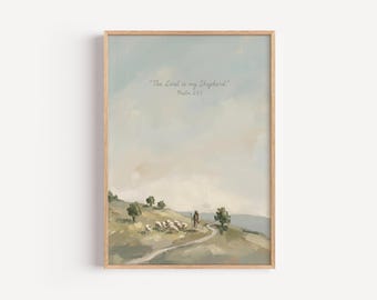 Psalm 23 Scripture Print: Vintage Christian Wall Art, lord is my shepherd, instant download