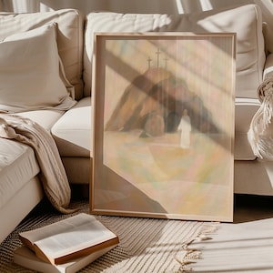 Jean 20:1-18 Jésus et le tombeau vide, Il est ressuscité, Art de la résurrection de Jésus, Art mural chrétien moderne, Croquis bibliques, Illustration de la Bible