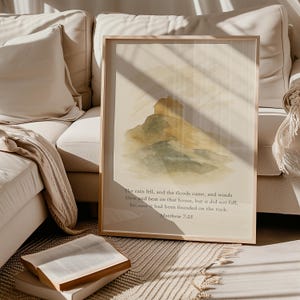Christian Wall Art - Vintage Scripture Canvas - Matthew 7:25 - House Built On The Rock - Christian Home Decor - Vintage Art Print