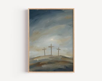 Cross on calvary, three crosses, hill of hope, christian printable, lent decor