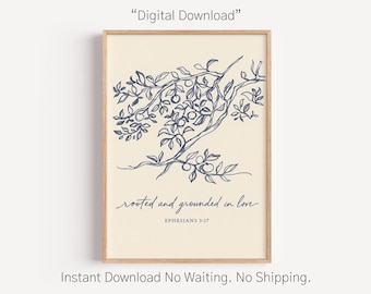 Amor arraigado y sólido Efesios 3:17 Decoración cristiana vintage para el hogar (descarga digital)