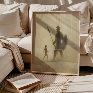 David & Goliath Print: Modern Christian Bible Sketch Art