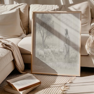 Vintage Jesus & Sheep Art Print: Inspirational Christian Easter Decor