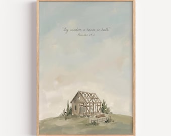 Par sagesse, une maison est construite — Proverbes 24 vintage Cottagecore Christian Wall Art en téléchargement numérique