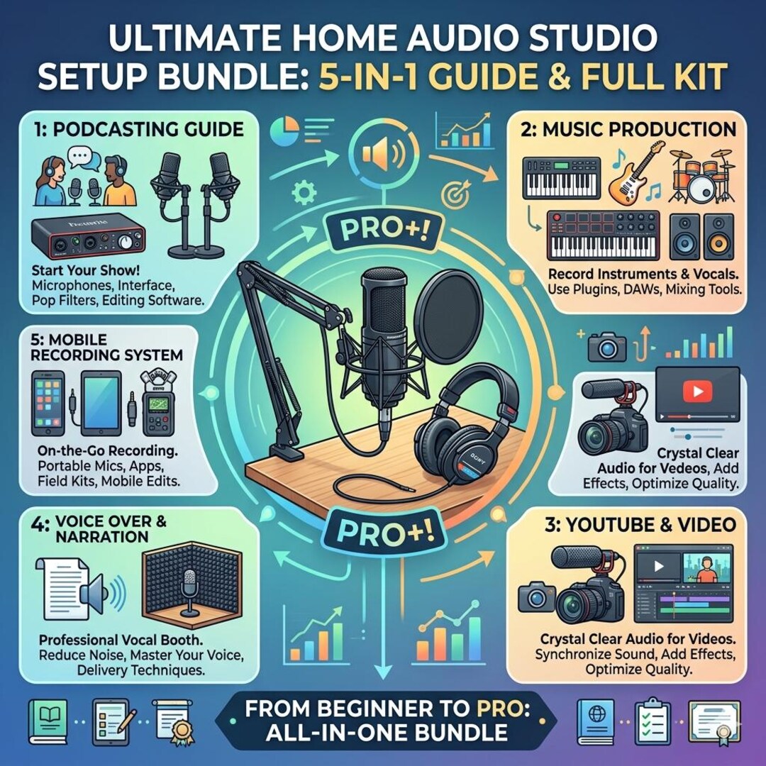 5-in-1 Home Audio Studio Setup Bundle: Podcast, Music, Youtube, Voice ...
