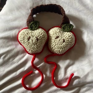 Crochet Apple Earmuffs | Cute Handmade Crochet Reversible Apple Earmuffs for Spring and Summer