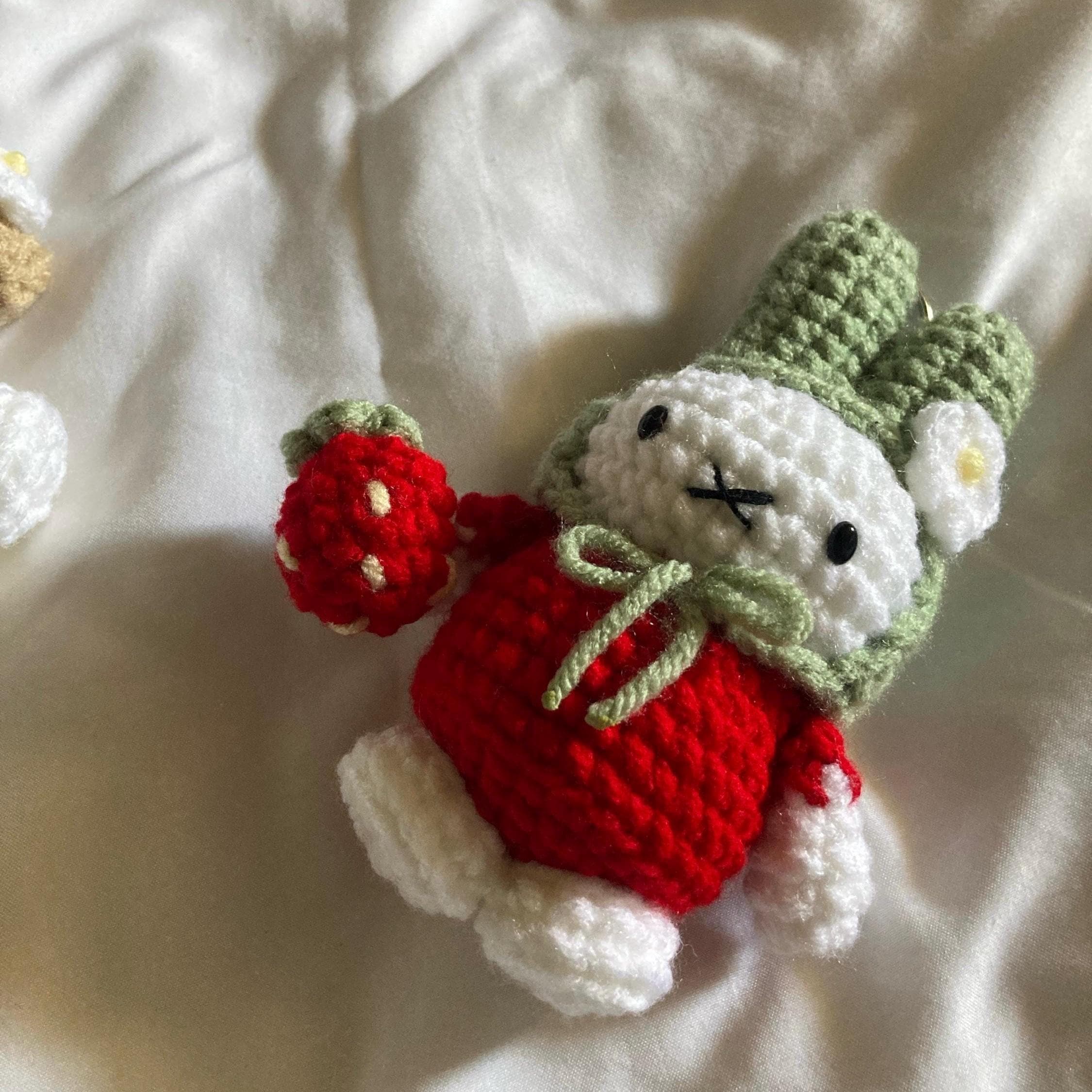 Bunny Keychain | Cute Handmade Crochet Strawberry/basket Amigurumi