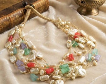 Set Mala occidentale a strati, realizzato a mano con perline di Tanjore / Gioielli boho con pietre preziose, fatti a mano