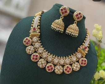 Kundan Halskette Set, Braut Choker, indischer Hochzeitsschmuck