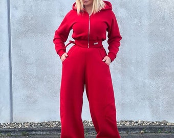 Red jogger set womens sale