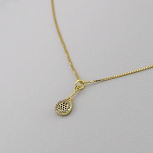 925 Sterling Silver Padel Racket Necklace with Rhinestones on Edge | Paddle | Racket Sport Pendant | Gift for Athletes