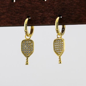 925 Sterling Silver Pickleball Racket Drop Earring | Racket Sport Pendant  | Huggie | Gift for Athletes
