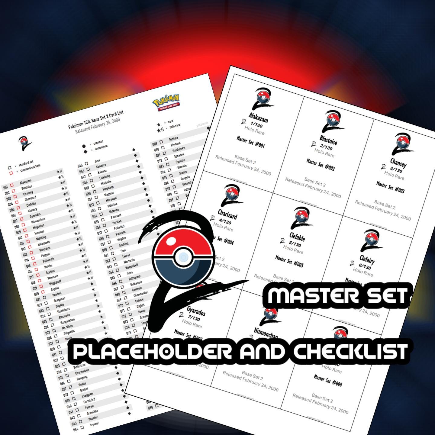 pokemon tcg base set 2 card list Pokemon TCG Base Set 2 Binder Placeholder and Checklist Master Card List  Digital Download