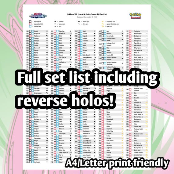 Pokemon TCG Paradox Rift Set Binder Placeholder and Checklist Master Card  List Digital Download Scarlet & Violet - Etsy UK