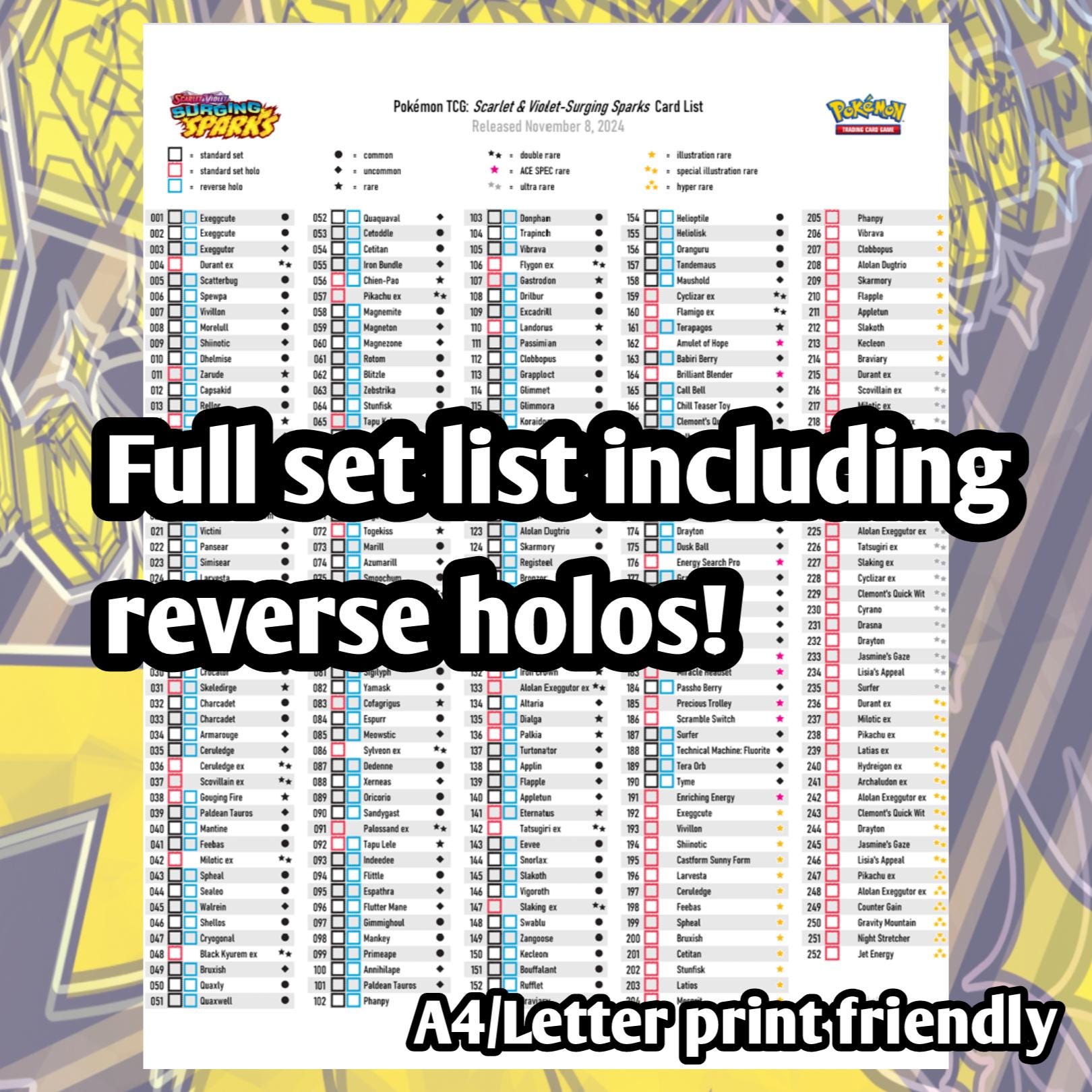Pokemon TCG Surging Sparks Set Binder Placeholder and Checklist Master Card  List Digital Download Scarlet & Violet - Etsy