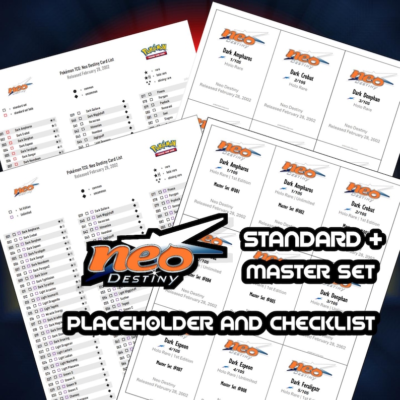 Pokemon TCG Neo Destiny Set Binder Placeholder and Checklist Master ...