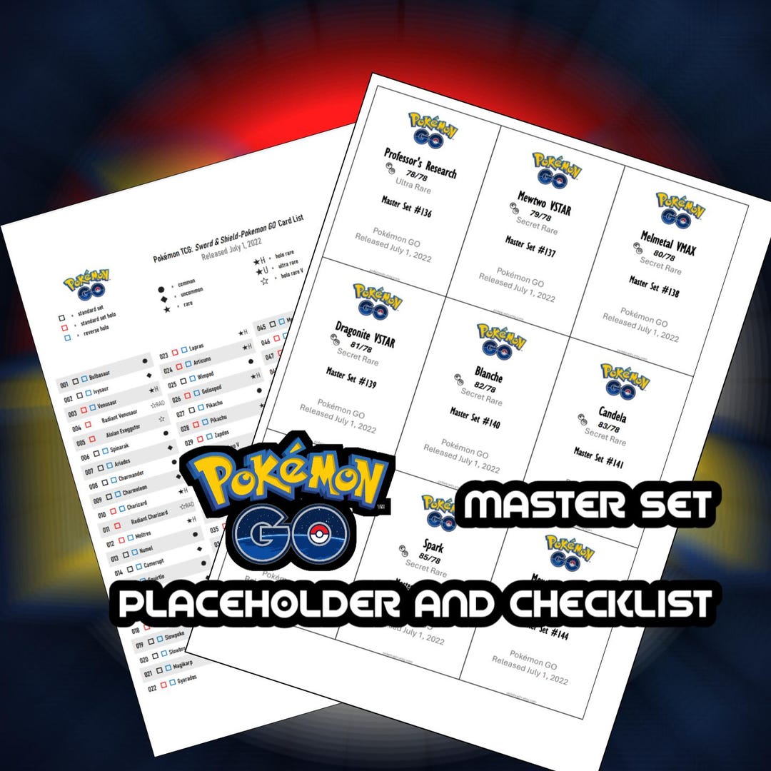 Pokemon TCG Pokemon Go Binder Placeholder and Checklist Master Card List  Digital Download Sword and Shield - Etsy
