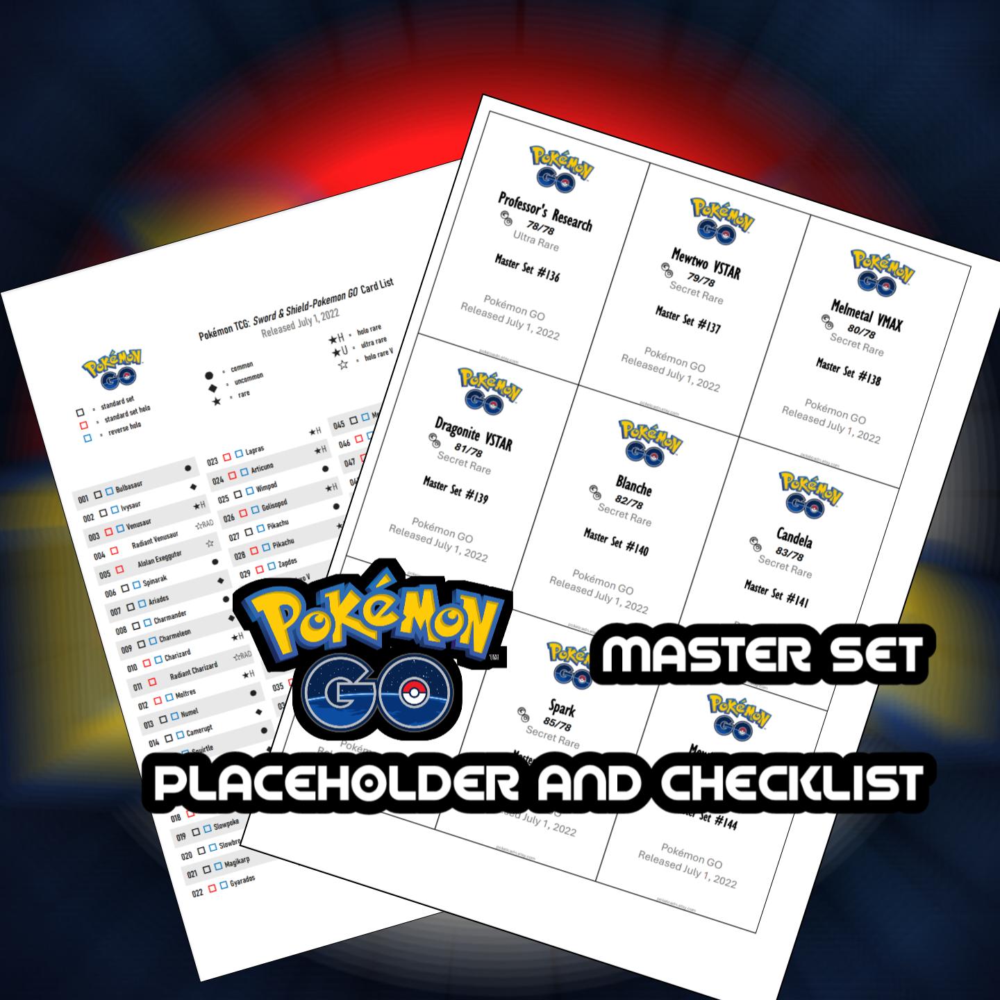 Pokemon TCG Pokemon Go Binder Placeholder and Checklist Master Card List  Digital Download Sword and Shield