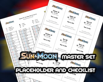 Pokemon TCG Sun and Moon Base Set Binder Placeholder and Checklist Master Card List Digital Download Sun and Moon
