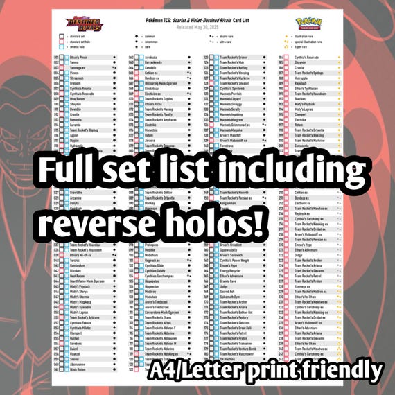 Pokemon TCG Destined Rivals Set Binder Placeholder and Checklist Master Card  List Digital Download Scarlet & Violet - Etsy
