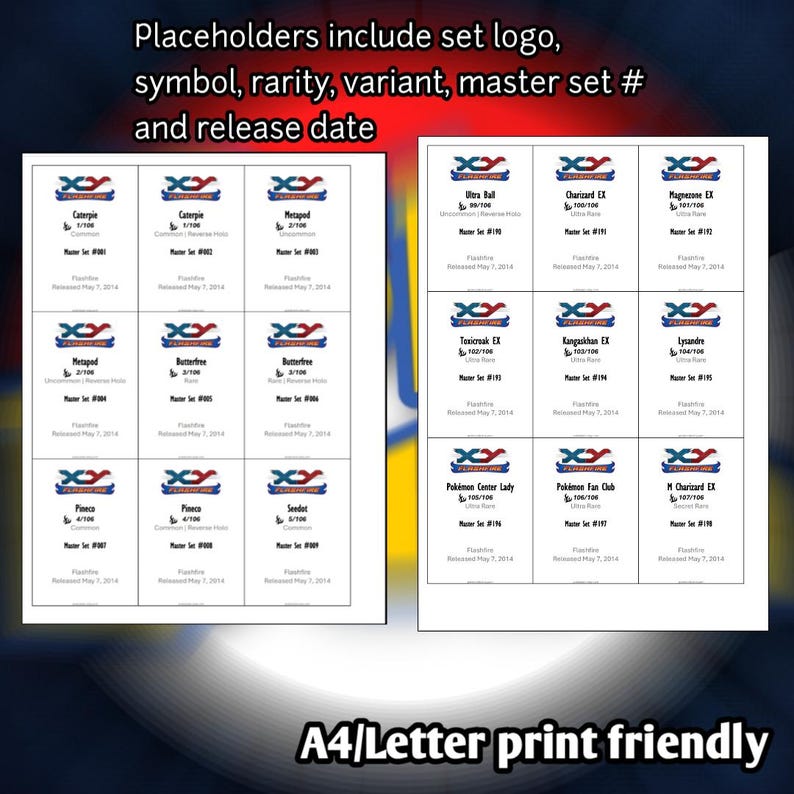 Pokemon TCG XY Flashfire Set Binder Placeholder and Checklist Master