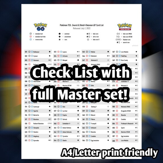 Pokemon TCG Pokemon Go Binder Placeholder and Checklist Master Card List  Digital Download Sword and Shield - Etsy