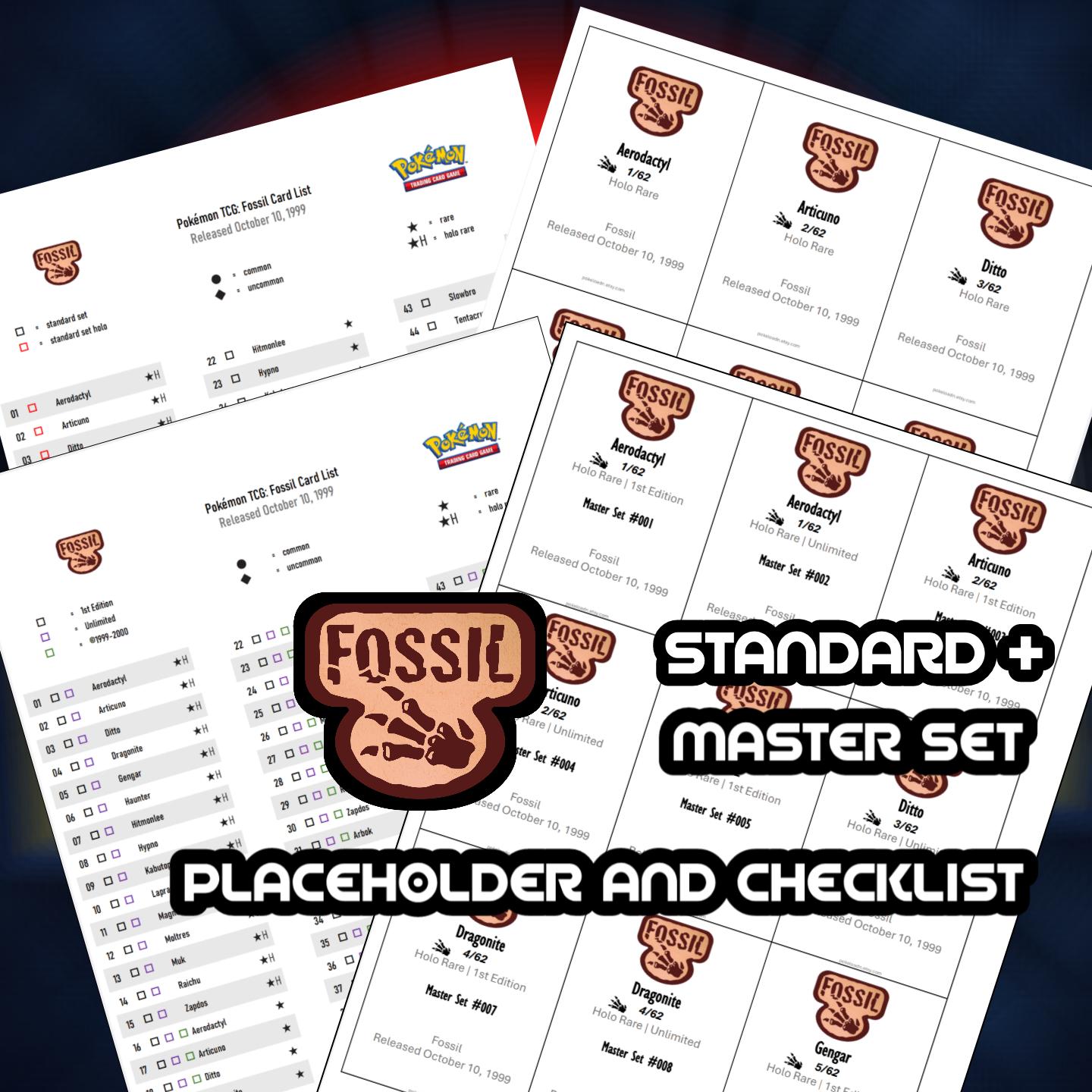 Pokemon TCG Fossil Binder Placeholder and Checklist Master Card List  Digital Download 1st edition and unlimited