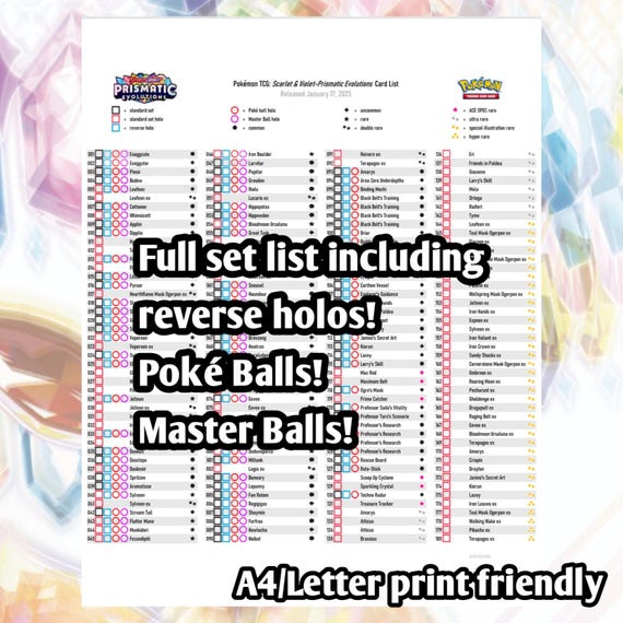 Pokemon TCG Prismatic Evolutions Set Binder Placeholder and Checklist  Master Card List Digital Download Scarlet & Violet - Etsy Israel