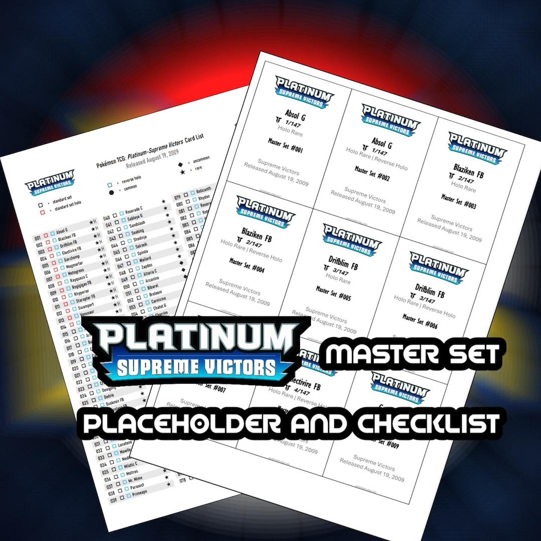 pokemon supreme victors card list Pokemon TCG Supreme Victors Set Binder Placeholder and Checklist Master Card  List Digital Download Platinum