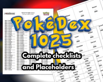 Pokemon TCG Set completo Pokédex 1-1025 con lista di controllo e segnaposto per raccoglitori, download digitale