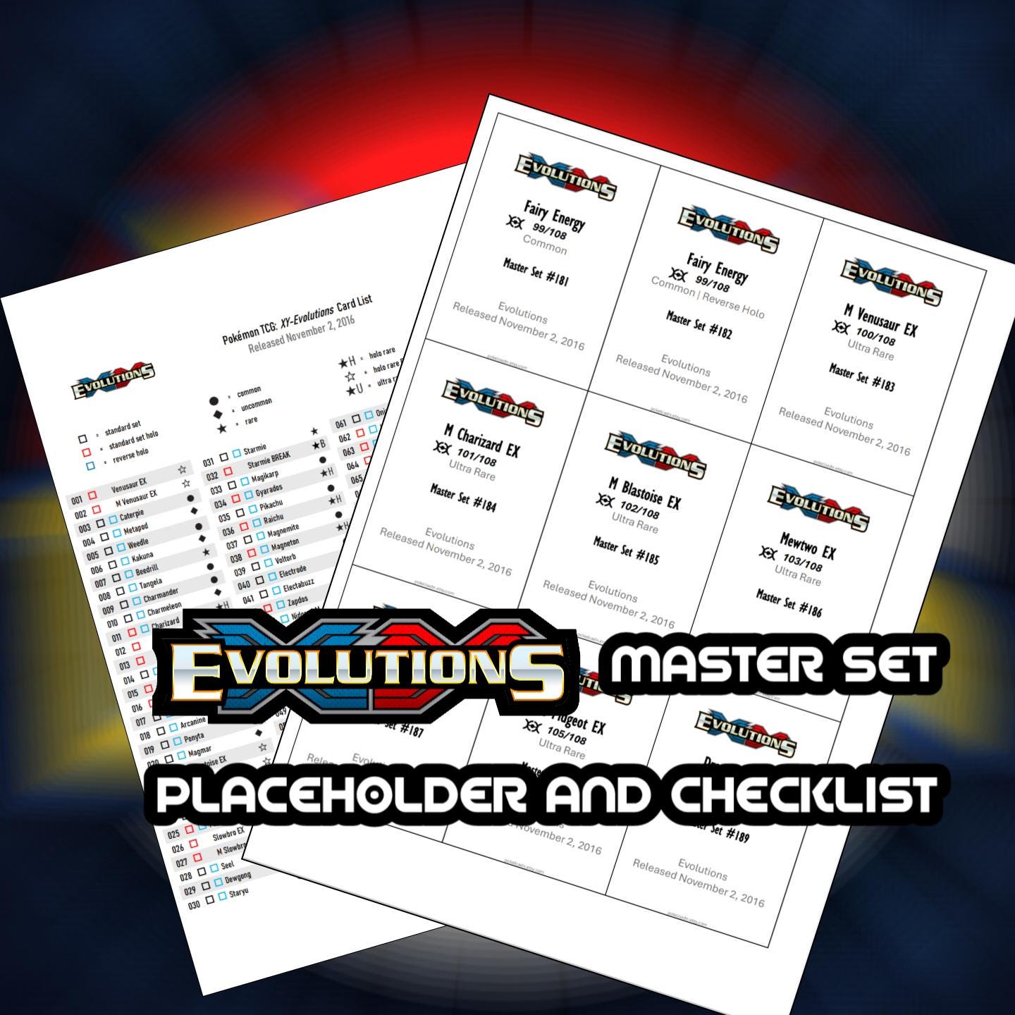 Pokemon TCG XY Evolutions Set Binder Placeholder and Checklist