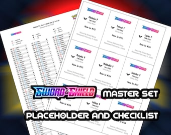 Pokemon TCG Sword and Shield Base Binder Placeholder and Checklist Master Card List Digital Download Sword and Shield