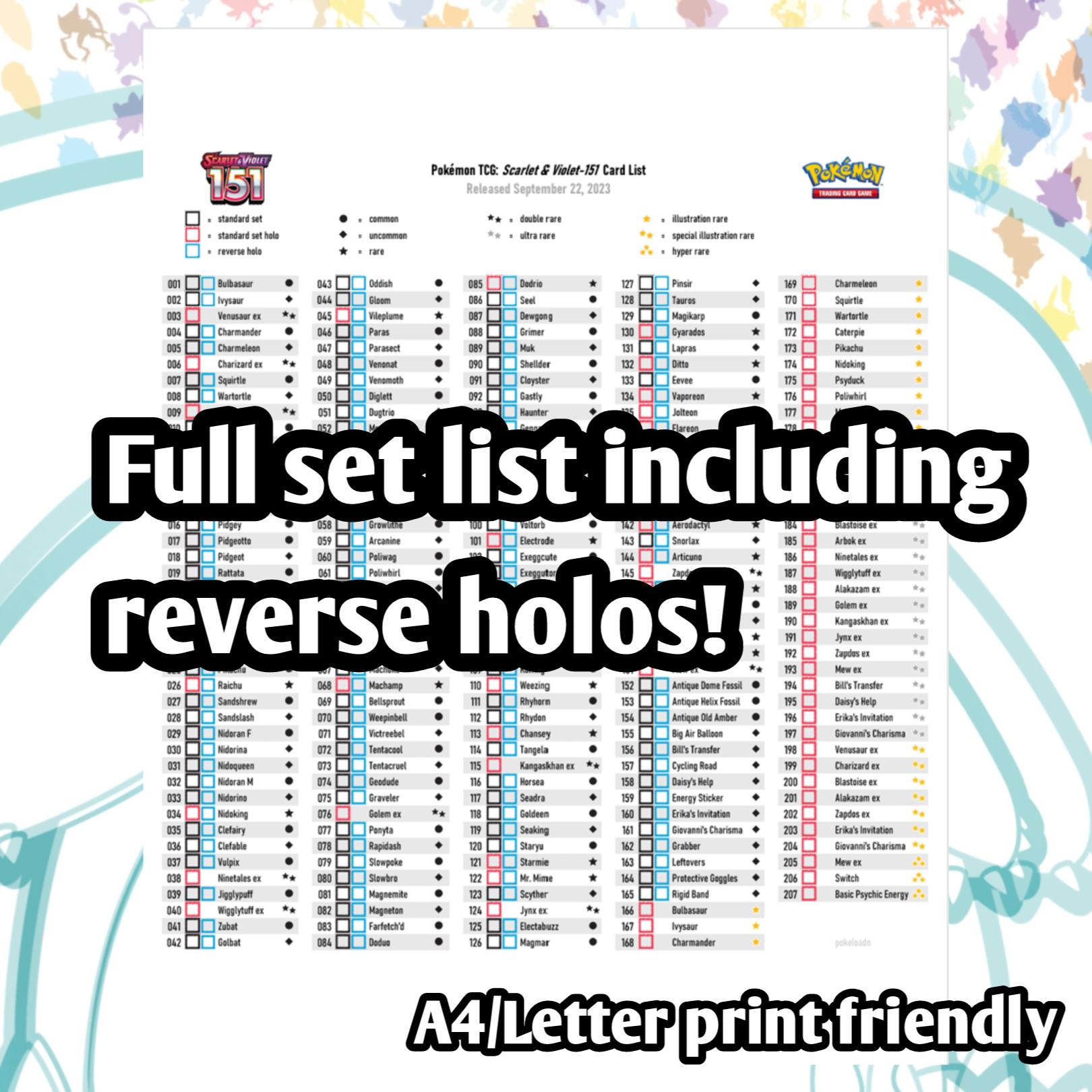 Pokemon TCG 151 Set Binder Placeholder and Checklist Master Card List  Digital Download Scarlet & Violet - Etsy
