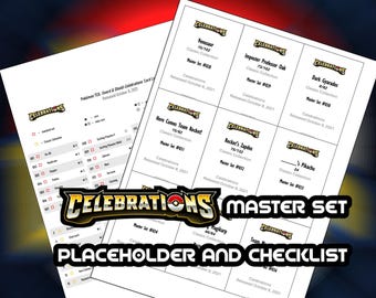 Pokemon TCG Celebrations Binder Placeholder and Checklist Master Card List Digital Download Sword and Shield