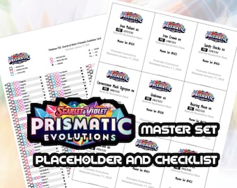 Pokemon TCG Prismatic Evolutions set Binder Placeholder and Checklist Master Card List Digital Download Scarlet & Violet