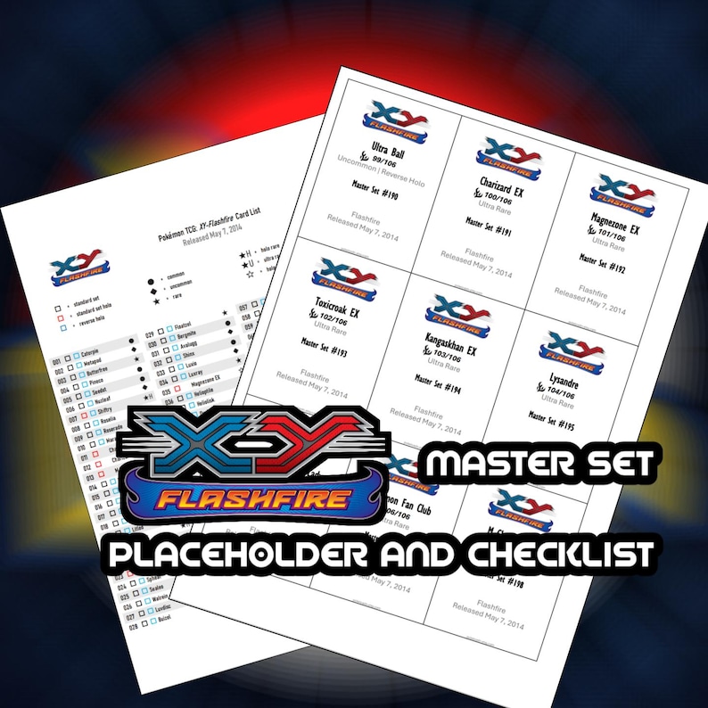 Pokemon TCG XY Flashfire Set Binder Placeholder and Checklist Master