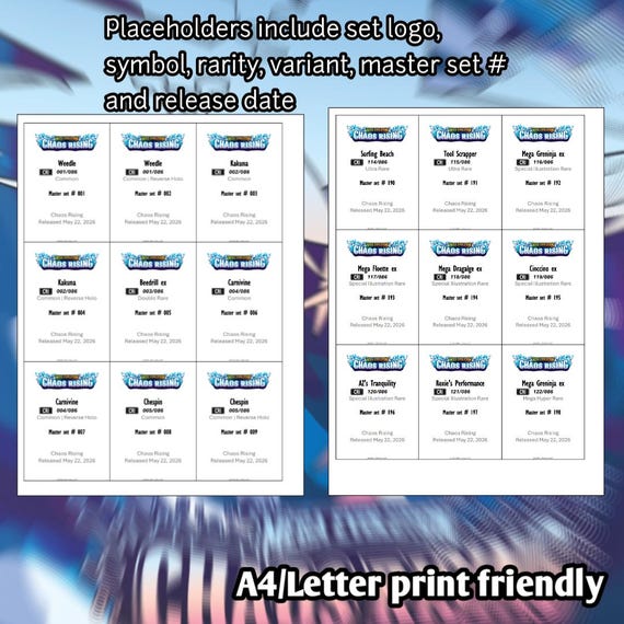 Pokemon TCG Chaos Rising Set Binder Placeholder and Checklist