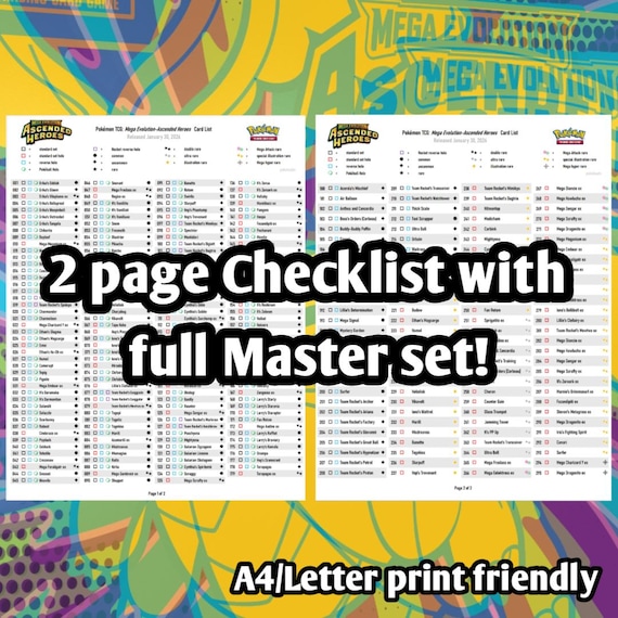 Pokemon TCG Ascended Heroes Set Binder Placeholder and Checklist Master Card  List Digital Download Mega Evolution - Etsy