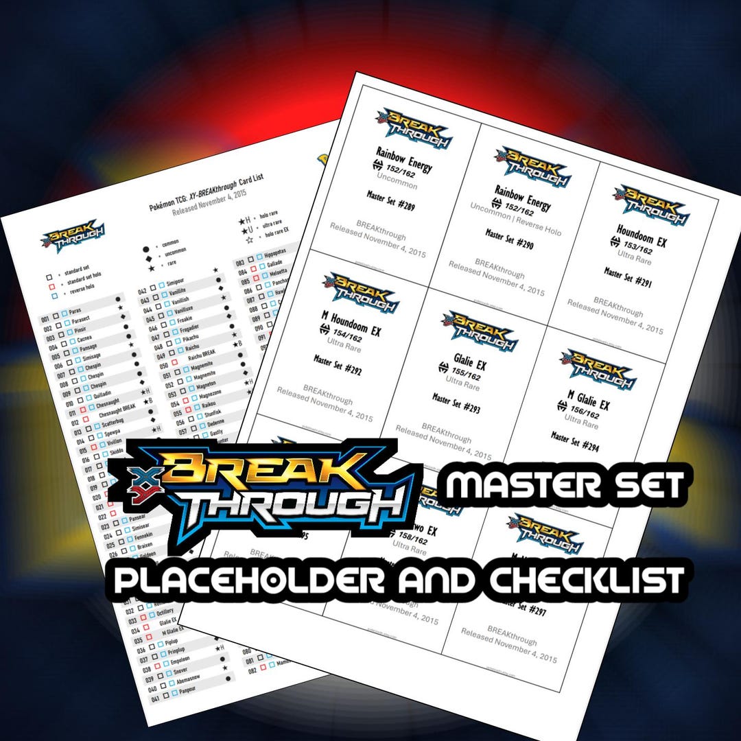 Pokemon TCG XY Breakthrough Set Binder Placeholder and Checklist Master ...