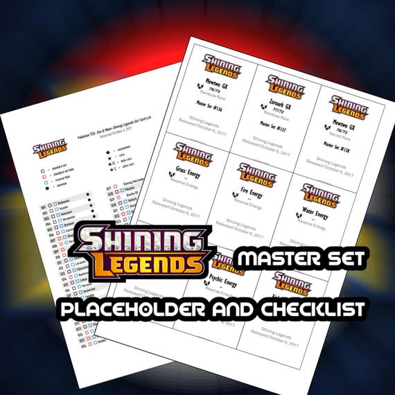 pokemon shiny legends card list Pokemon TCG Shining Legends Set Binder Placeholder and Checklist Master Card  List Digital Download Sun and Moon