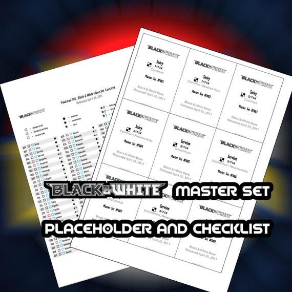 Pokemon TCG Black & White Base Set Binder Placeholder and Checklist Master Card  List Digital Download Black and White - Etsy