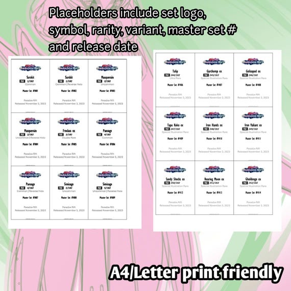 Pokemon TCG Paradox Rift Set Binder Placeholder and Checklist Master Card  List Digital Download Scarlet & Violet - Etsy UK