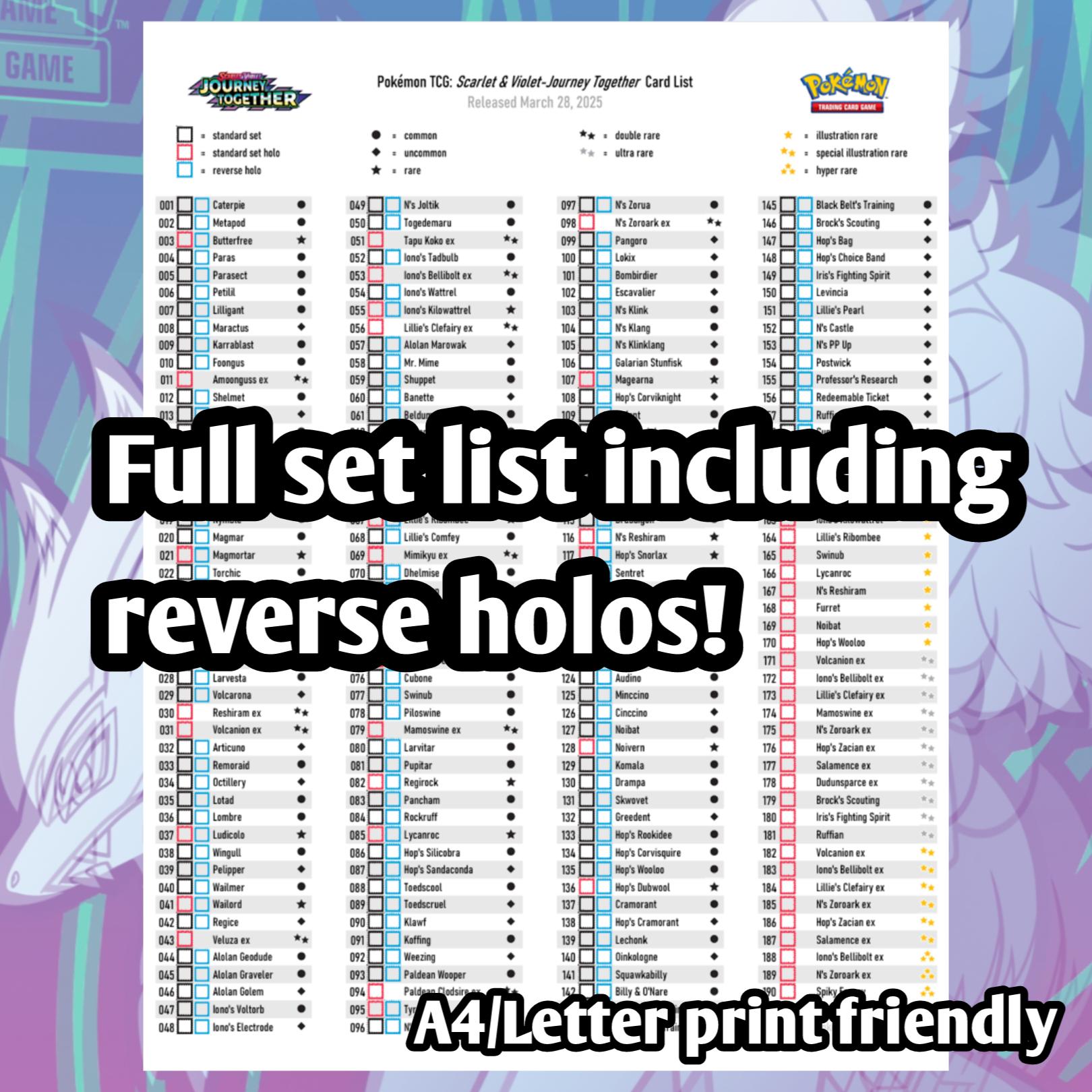 Pokemon TCG Journey Together Set Binder Placeholder and Checklist Master Card  List Digital Download Scarlet & Violet - Etsy
