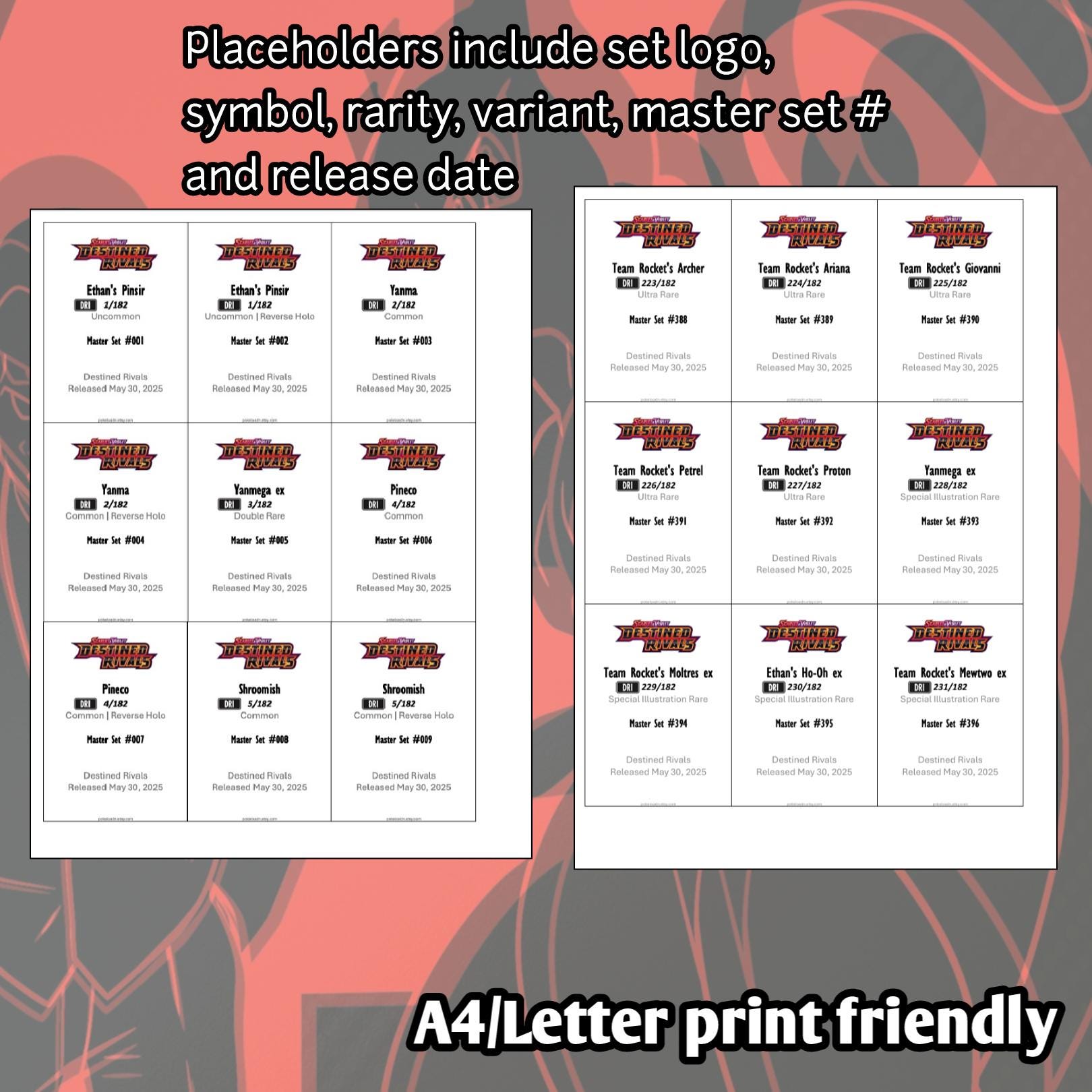 Destined Rivals Binder Layout Pokemon TCG Destined Rivals Set Binder Placeholder and Checklist Master ...