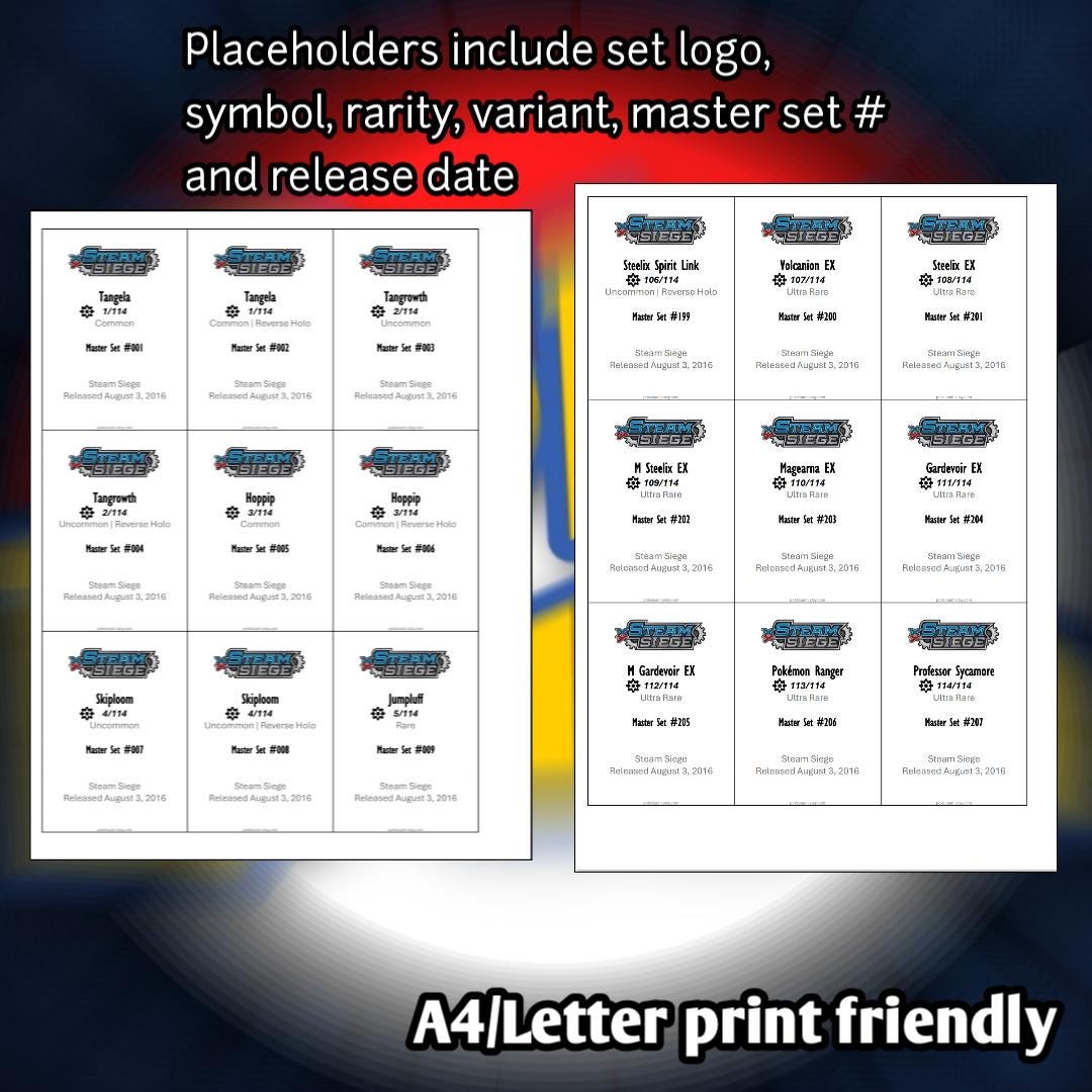 Pokemon TCG XY Steam Siege Set Binder Placeholder and Checklist Master Card  List Digital Download XY - Etsy