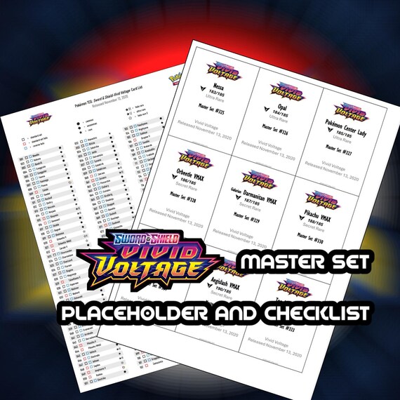Pokemon TCG Vivid Voltage Binder Placeholder and Checklist Master Card List  Digital Download Sword and Shield - Etsy