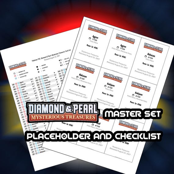 Pokemon TCG Mysterious Treasures Set Binder Placeholder and Checklist  Master Card List Digital Download Diamond and Pearl